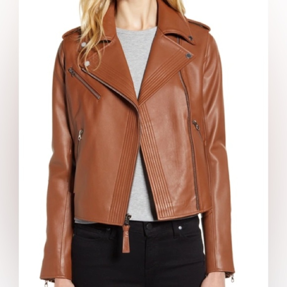 Derek Lam 10 Crosby Brown Leather Moto Jacket